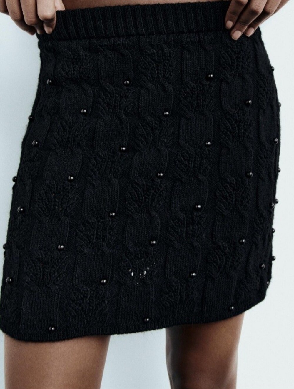 Zara Black Beaded Cable Knit Mini Skirt